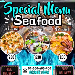 Editable Seafood Restaurant Flyer Template: Canva Dinner & Catering Event (Digital Download)