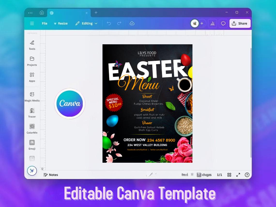 Editable Easter Menu Template Canva | Easter Brunch Menu Printable ...