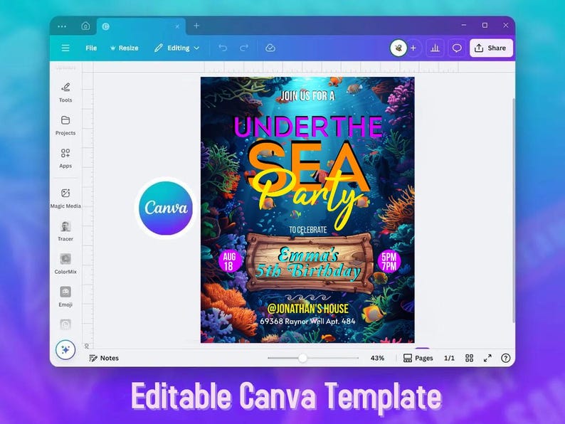 Under the Sea Birthday Invitation: Ocean Animals Party, Editable Canva ...