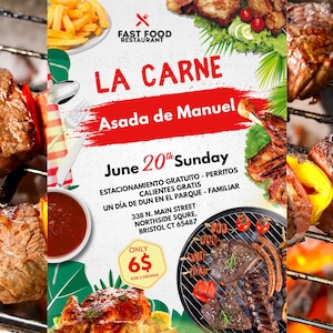 Editable Carne Asada Invitation | Invitación para Carne Asada | Spanish BBQ Party Invite | Canva Template | Digital Download