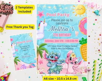 Neon Pool Party Invitation: Editable Summer Birthday Template (Digital Download)