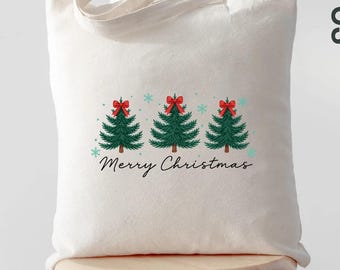 Merry Christmas Tote Bag, Christmas Coquette Tote, Holiday Tote Bag, Xmas Tree Tote, Festive Reusable Bag, Coquette Aesthetic Christmas Gift