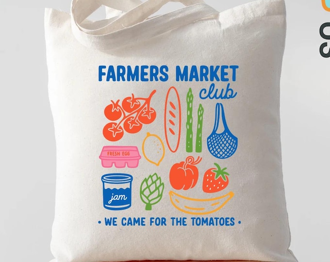 Farmers Market Club Tote Bag, Tomato Girl Aesthetic Bag, Support Local Produce Tote, Fresh Fruit Market Bag, Vegan Gift Bag