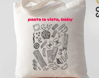 Pasta Lover Tote Bag, Italian Foodie Canvas Bag, Cute Pasta Grocery Bag, Italy Market Tote, Gift for Food Lovers, Reusable Food Tote