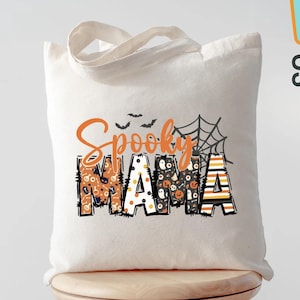 Spooky Mama Tote Bag, Halloween Gift Bag for Mom, Funny Halloween Tote, Reusable Cotton Shopping Bag, Fall Seasonal Gift