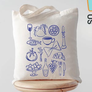 Italian Foodie Canvas Tote, Pasta Lover Tote Bag, Cute Grocery Bag for Pasta Lovers, Italy Market Bag, Reusable Food Tote Gift