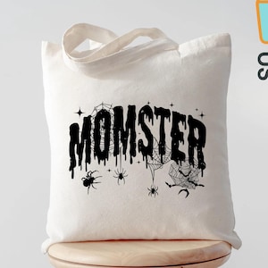 Momster Halloween Tote Bag, Funny Halloween Mom Bag, Spooky Season Gift for Mom, Cute Halloween Tote, Trick or Treat Shopper Bag