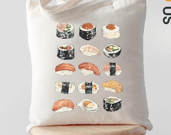 Cute Sushi Platter Design, 14'' Wide Gusseted Shopping Bag, Kawaii