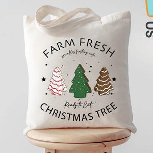 Farm Fresh Christmas Tree Tote Bag, Holiday Market Tote, Xmas Shopping Bag, Cute Cookie Christmas Tote, Festive Reusable Gift Bag