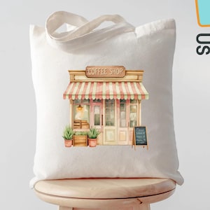 Coffee Shop Tote Bag, Aesthetic Cafe Canvas Bag, Cottagecore Coffee Bag, Vintage Cafe Tote, Barista Gift, Cozy Coffee Lover Gift Bag