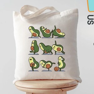 Avocado Yoga Tote Bag, Funny Avocado Canvas Bag, Foodie Yoga Lover Gift, Cute Eco Bag for Women, Fitness Grocery Bag, Kawaii Avocado Tote bild 1