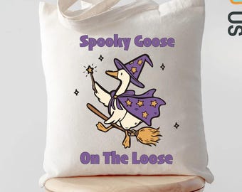 Spooky Goose Tote Bag, Funny Halloween Goose Bag, Witch Goose Trick or Treat Bag, Goose on the Loose Tote, Halloween Gift