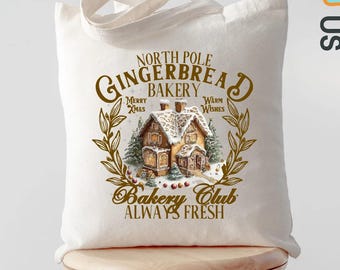 Gingerbread Christmas Houses Tote Bag, Cute Holiday Tote, Christmas Market Bag, Holiday Gift for Women, Christmas Village Tote