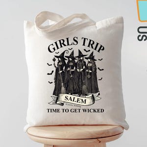 Girls Trip Salem Tote Bag, Retro Witch Tote, Halloween Salem Massachusetts Bag, Witchy Travel Tote, Spooky Season Tote Bag