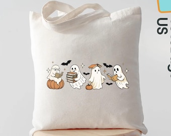 Ghost Books Tote Bag, Cute Halloween Reading Tote, Spooky Ghost Library Bag, Book Lover Halloween Tote, Teacher Gift Canvas Bag,Teacher Gift