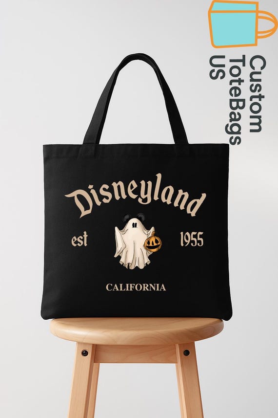 Disneyland Ghost Tote Bag, Spooky Halloween Tote Bag, California Trick or Treat Bag, Vintage Disneyland est. 1955 Tote,Mickey Ears Ghost Bag