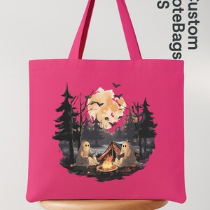 Halloween Camping Tote Bag, Ghost Reading Tote, Spooky Camper Tote, Campfire Ghost Bag, Autumn Camping Tote, Fall Camp Life Gift bild 6