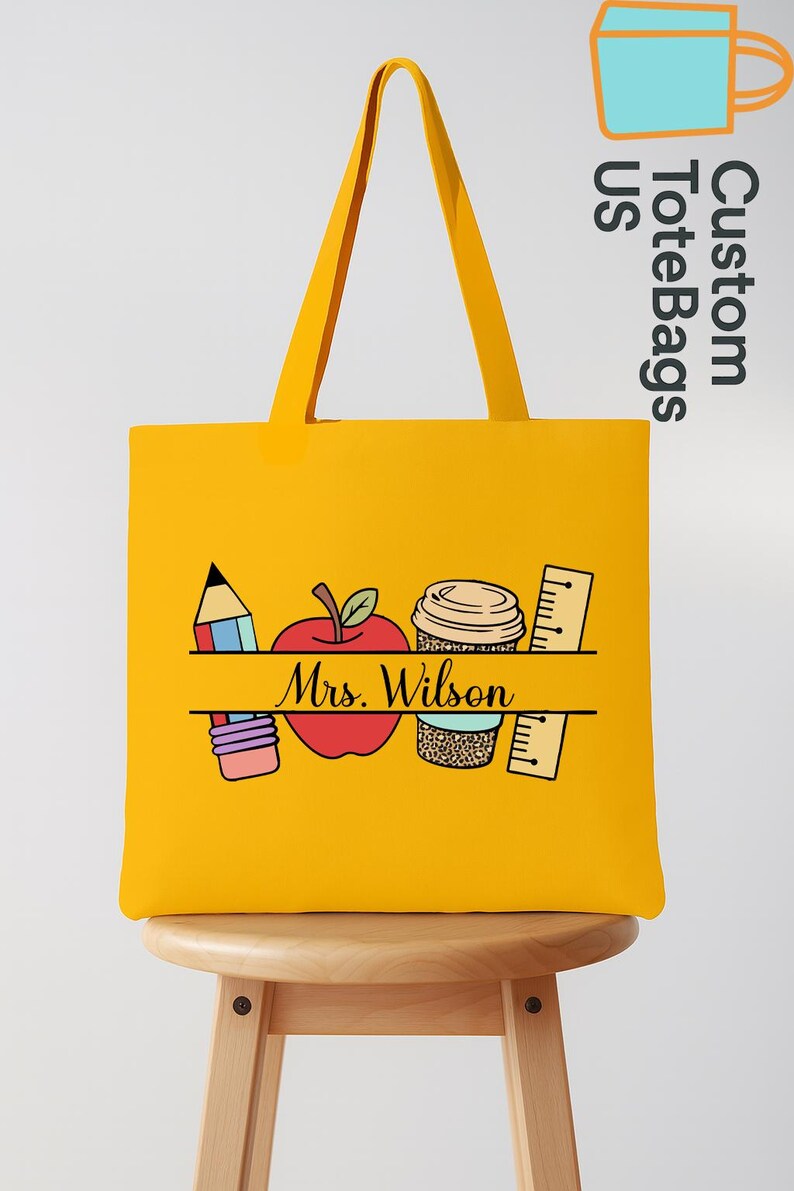 Personalized Teacher Tote Bag, Custom Name Teacher Bag, Pencil Apple ...