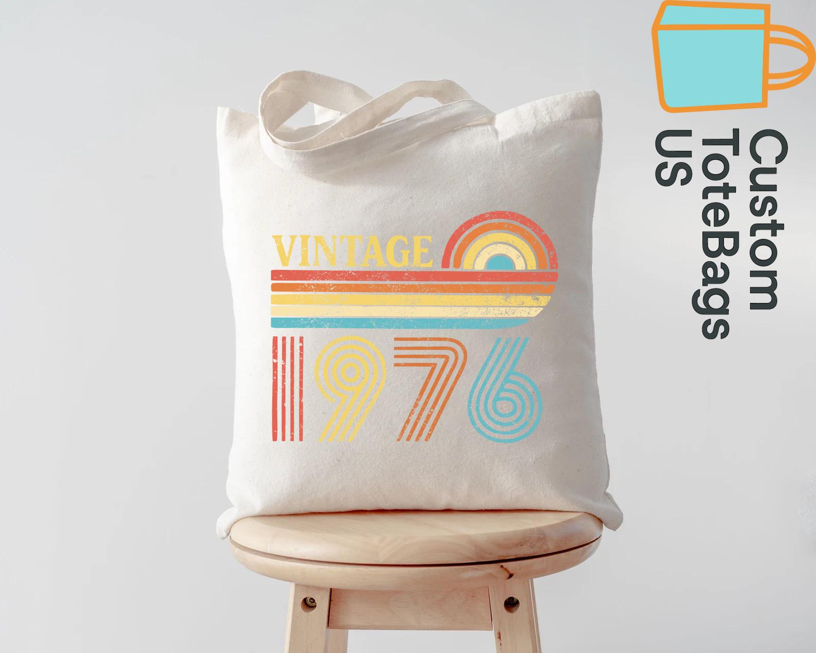 Vintage 1976 Tote Bag, Retro 50th Birthday Gift, 1976 Birthday