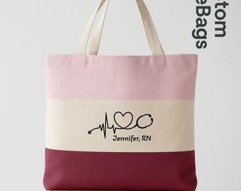 Custom Name Nurse Tote Bag, Personalized Colorful Nurse Canvas Bag,Gift for Nurse, RN Tote,Medical Worker Gift,Pediatric Nursing Student Bag
