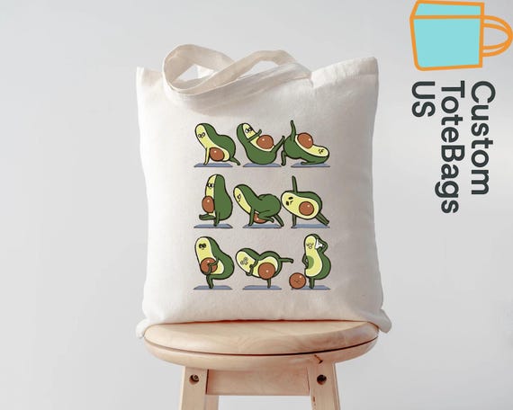 Avocado Yoga Tote Bag, Funny Avocado Canvas Bag, Foodie Yoga Lover Gift, Cute Eco Bag for Women, Fitness Grocery Bag, Kawaii Avocado Tote