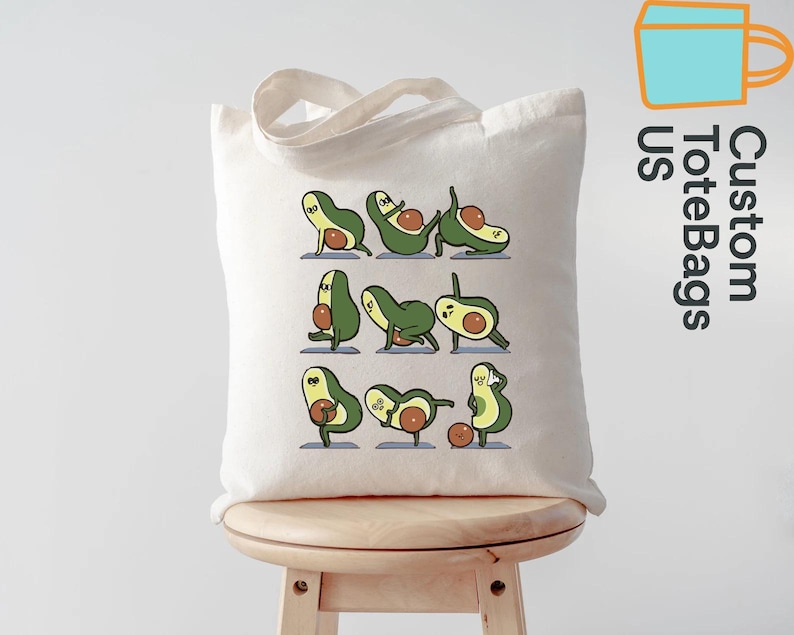 Avocado Yoga Tote Bag, Funny Avocado Canvas Bag, Foodie Yoga Lover Gift, Cute Eco Bag for Women, Fitness Grocery Bag, Kawaii Avocado Tote bild 1