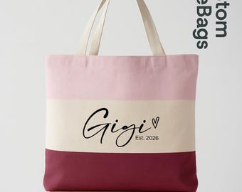Gigi Est Tote Bag, New Grandma Present, Mother’s Day Gift Tote, Personalized Gigi Bag