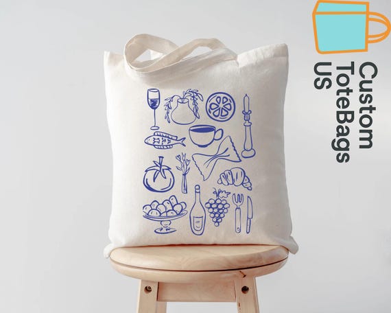 Italian Foodie Canvas Tote, Pasta Lover Tote Bag, Cute Grocery Bag for Pasta Lovers, Italy Market Bag, Reusable Food Tote Gift