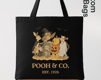 Pooh and Friends Halloween Tote Bag, Disney Pumpkin Trick or Treat Bag, Spooky Season Canvas Tote, Cute Halloween Disney Bag