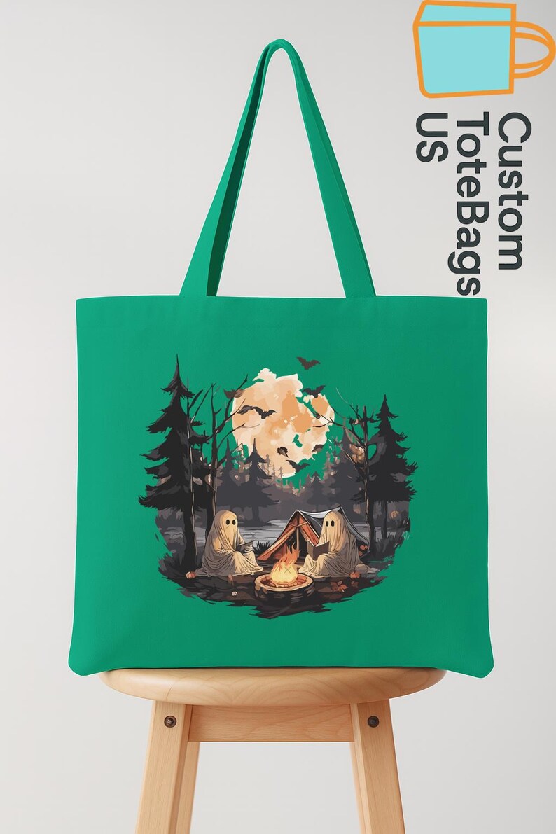 Halloween Camping Tote Bag, Ghost Reading Tote, Spooky Camper Tote, Campfire Ghost Bag, Autumn Camping Tote, Fall Camp Life Gift bild 7