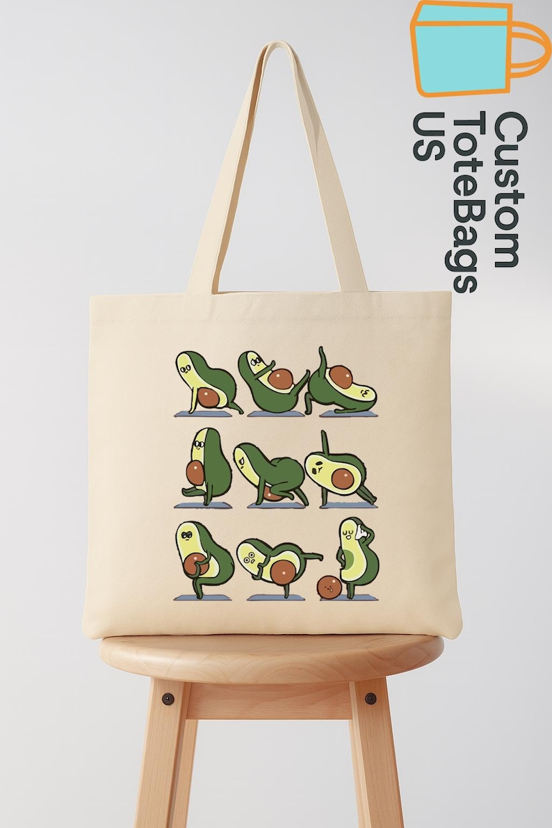 Avocado Yoga Tote Bag, Funny Avocado Canvas Bag, Foodie Yoga Lover Gift, Cute Eco Bag for Women, Fitness Grocery Bag, Kawaii Avocado Tote bild 8