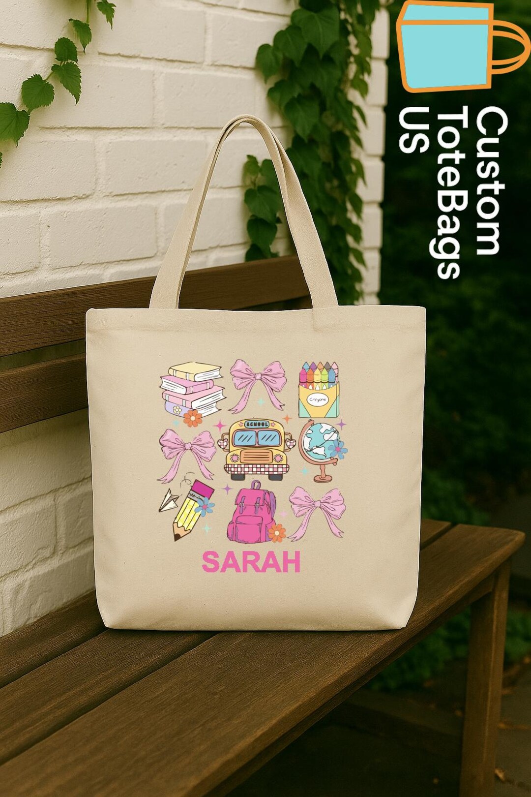 Personalized Teacher Tote Bag, Custom Name Teacher Bag, Cute Back to ...