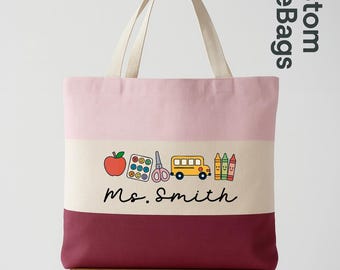 Personalized Teacher Name Tote Bag, Custom Teacher Tote,Teacher Gift Bag,Teacher Icon Tote, School Spirit Tote Bag,Teacher Appreciation Gift