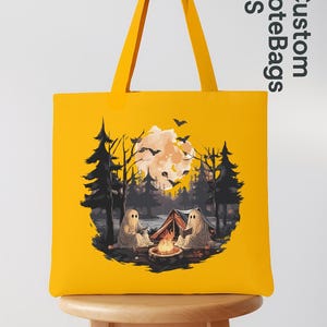 Halloween Camping Tote Bag, Ghost Reading Tote, Spooky Camper Tote, Campfire Ghost Bag, Autumn Camping Tote, Fall Camp Life Gift bild 5