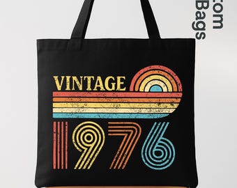 Vintage 1976 Tote Bag, Retro 50th Birthday Gift, 1976 Birthday Tote, Black Retro Bag,50 Years Old Gift,1976 Gift for Her, Retro Birthday Bag