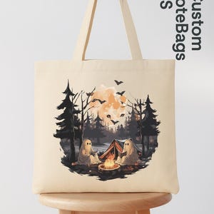 Halloween Camping Tote Bag, Ghost Reading Tote, Spooky Camper Tote, Campfire Ghost Bag, Autumn Camping Tote, Fall Camp Life Gift bild 8