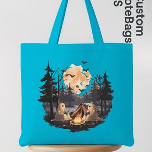 Halloween Camping Tote Bag, Ghost Reading Tote, Spooky Camper Tote, Campfire Ghost Bag, Autumn Camping Tote, Fall Camp Life Gift bild 9