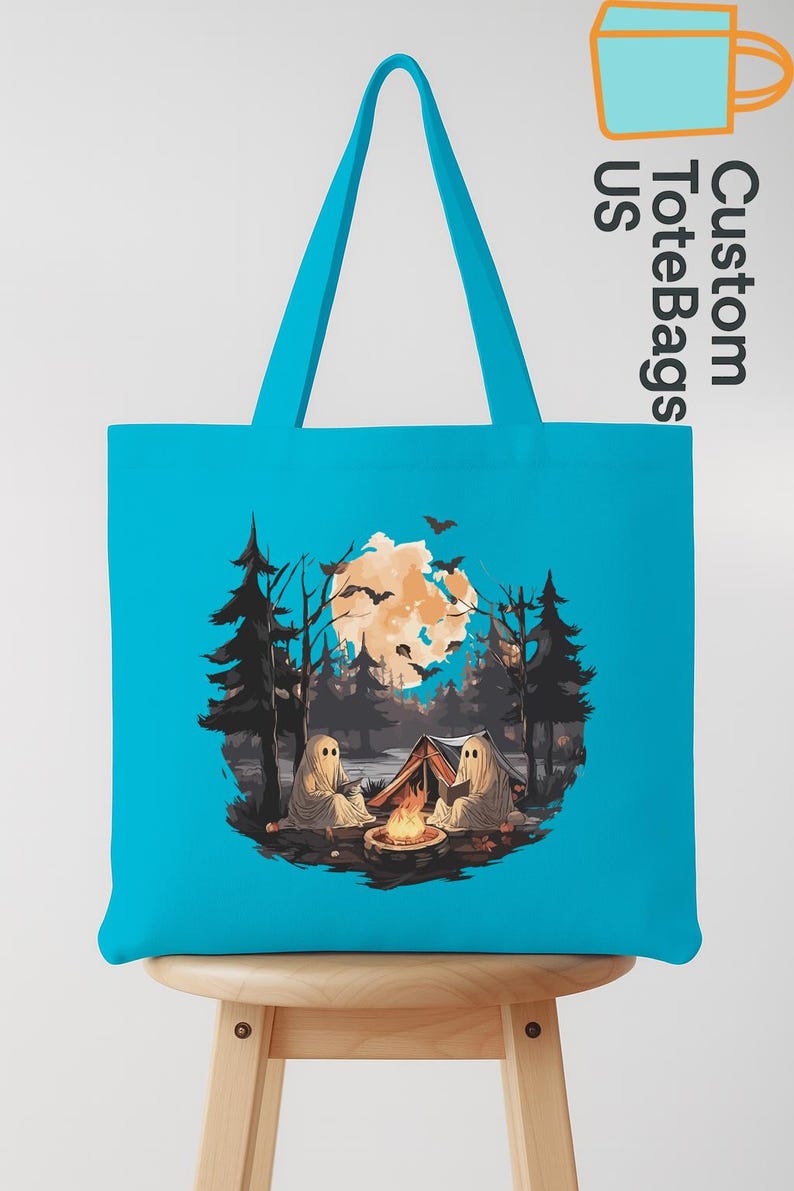 Halloween Camping Tote Bag, Ghost Reading Tote, Spooky Camper Tote, Campfire Ghost Bag, Autumn Camping Tote, Fall Camp Life Gift bild 9