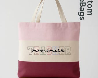 Custom Teacher Tote Bag, Personalized School Canvas Bag, Teacher Gift