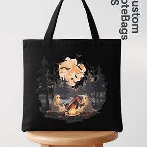 Halloween Camping Tote Bag, Ghost Reading Tote, Spooky Camper Tote, Campfire Ghost Bag, Autumn Camping Tote, Fall Camp Life Gift bild 4