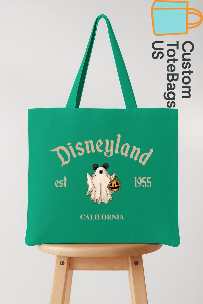 Disneyland Ghost Tote Bag, Spooky Halloween Tote Bag, California Trick or Treat Bag, Vintage Disneyland est. 1955 Tote,Mickey Ears Ghost Bag image 5