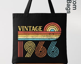 Vintage 1966 Tote Bag, Retro 60th Birthday Gift, 1966 Birthday Tote, Black Retro Bag,60 Years Old Gift,1966 Gift for Her, Retro Birthday Bag