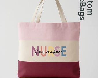 Custom Name Nurse Tote Bag, Personalized Colorful Nurse Canvas Bag,Gift for Nurse, RN Tote,Medical Worker Gift,Pediatric Nursing Student Bag