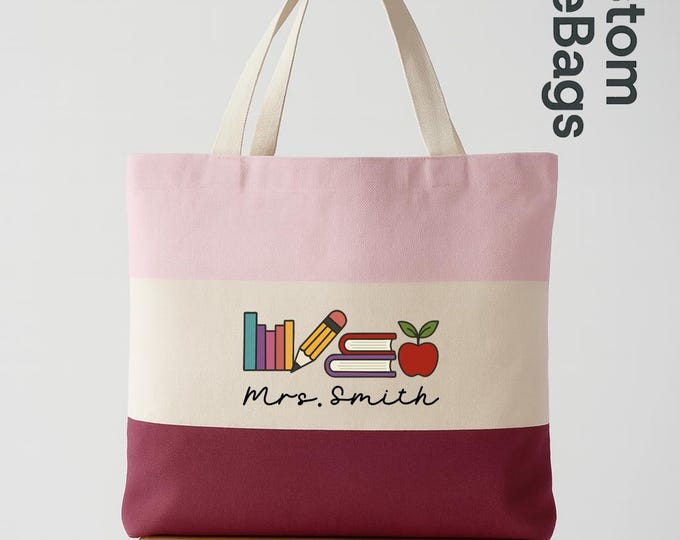 Personalized Teacher Name Tote Bag, Custom Teacher Tote,Teacher Gift Bag,Teacher Icon Tote, School Spirit Tote Bag,Teacher Appreciation Gift