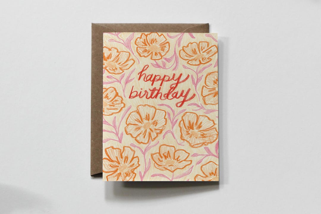 PETUNIA Colorful Happy Birthday Greeting Card in Pink, Orange, Red ...