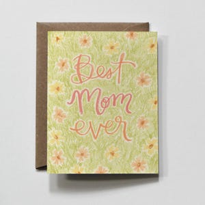 Tarjeta de felicitación floral para el día de la madre con la MEJOR MAMÁ DEL MUNDO / tarjeta con flores brillantes, la mejor tarjeta para mamá del mundo, te amo mucho mamá, feliz día de la madre