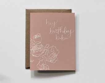FLORAL BABE | birthday greeting card, birthday card for her, pink floral birthday card, birthday card for her, pink flower birthday card