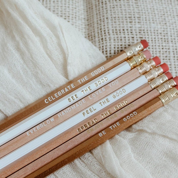 seconds pencils | THE GOOD SET, seconds set of 7 unique pencils, gold foil stamped pencils, office gift, stationery gift, encouragement gift
