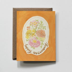 ANIVERSÁRIO CLÁSSICO | cartão de amizade laranja queimado com flores doces e coloridas, perfeito para seu cônjuge, parceiro, no seu próximo aniversário