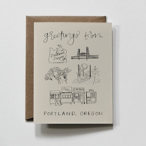 GRÜSSE PDX | grußkarte, portland grußkarte, oregon grußkarte, stadt der rosen, waldpark, stahlbrücke, portland essen karren